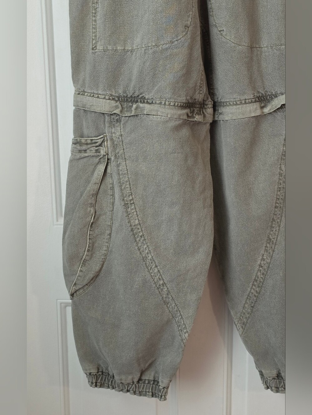 Free People Wind Drift Convertible Cargo Pants Women XS Oilve Green Cotton Linen - Picture 10 of 16